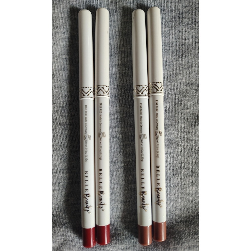 Belle Beauty Kisser Fixer Lip Liner Set Of 4 - 2 Pink Nude 2 True Red Bundle